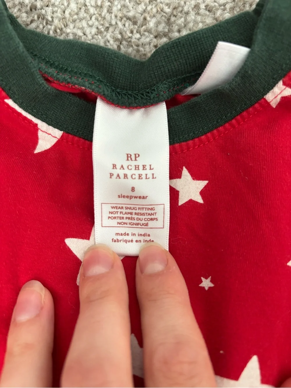 Rachel Parcell Red Star Print Kids Pajama Set with Dark Green Trim